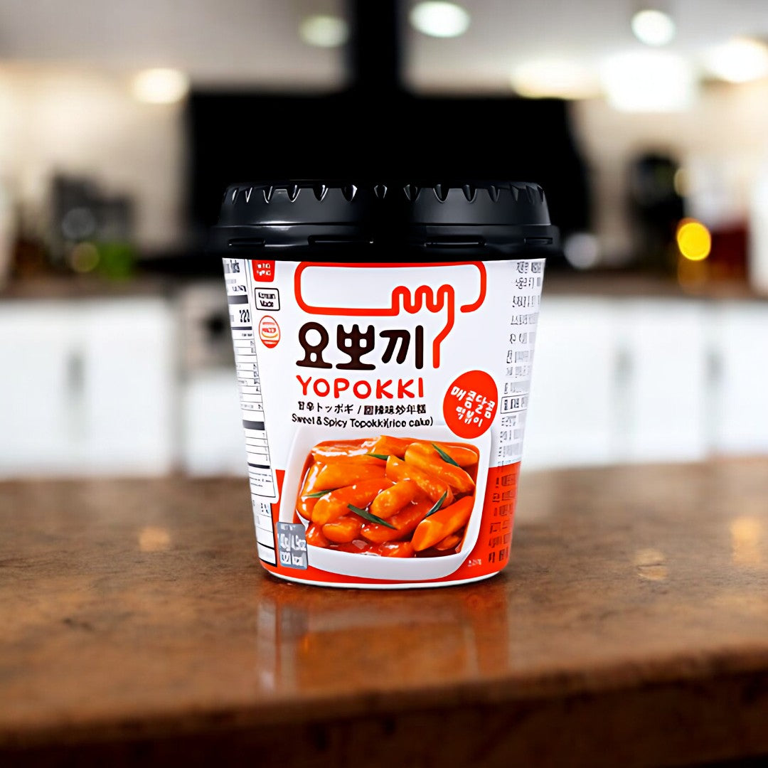 Topokki Sweet & Spicy 140g Scharf, süß und mega lecker - der koreanische Streetfood-Hit für Zuhause! Diese würzigen Reiskuchen in pikant-süßer Soße sind der absolute Knaller!