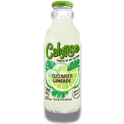 Calypso Cucumber Lemonade glasflasche mit einer leichten grünen Farbe, 473ml Inhalt.