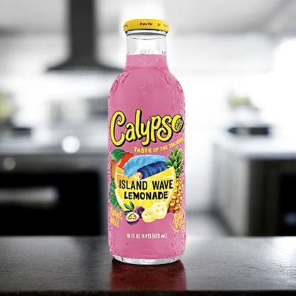 Calypso Island Wave Lemonade glasflasche mit einer knalligen pinken Farbe, 473ml Inhalt.