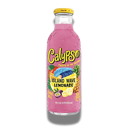 Calypso Island Wave Lemonade glasflasche mit einer knalligen pinken Farbe, 473ml Inhalt.