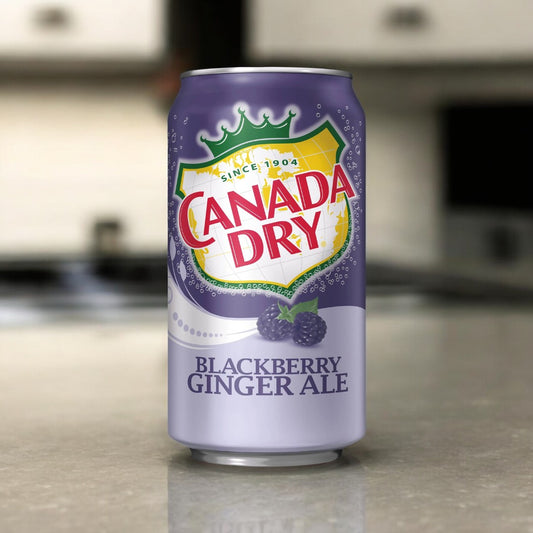 Ein Bild der Canada Dry Brombeere Ginger Ale 355ml Dose. Die Dose zeigt eine lila Brombeere und die charakteristische Canada Dry Gestaltung.