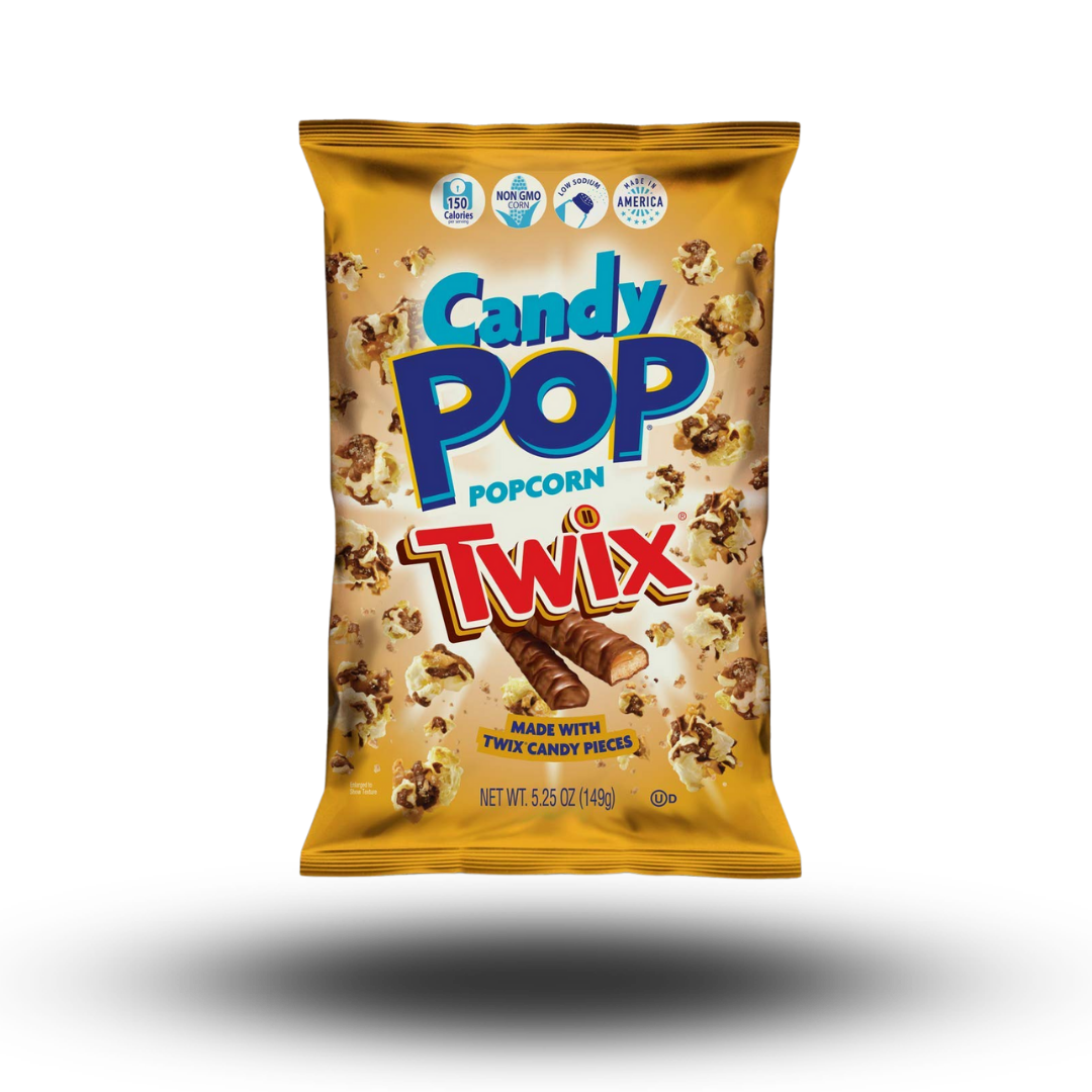 Die 149g CandyPop Popcorn Twix ist ein Knackiges Popcorn umhüllt von süßer Schicht, die mit Twix-Stückchen verfeinert ist.