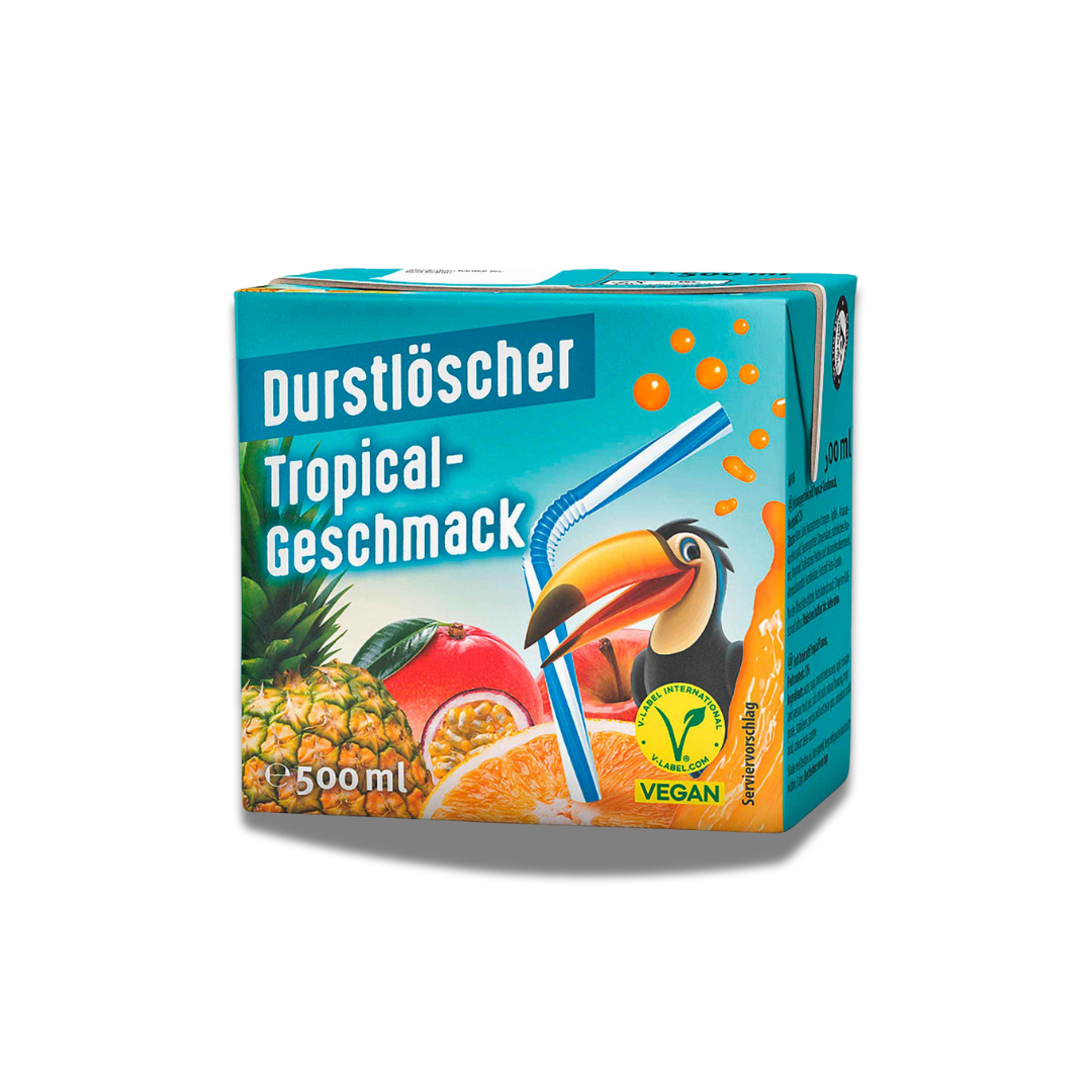 Durstlöscher 500ml in verschiedenen fruchtigen Geschmacksrichtungen, ideal für Erfrischung unterwegs oder beim Sport.