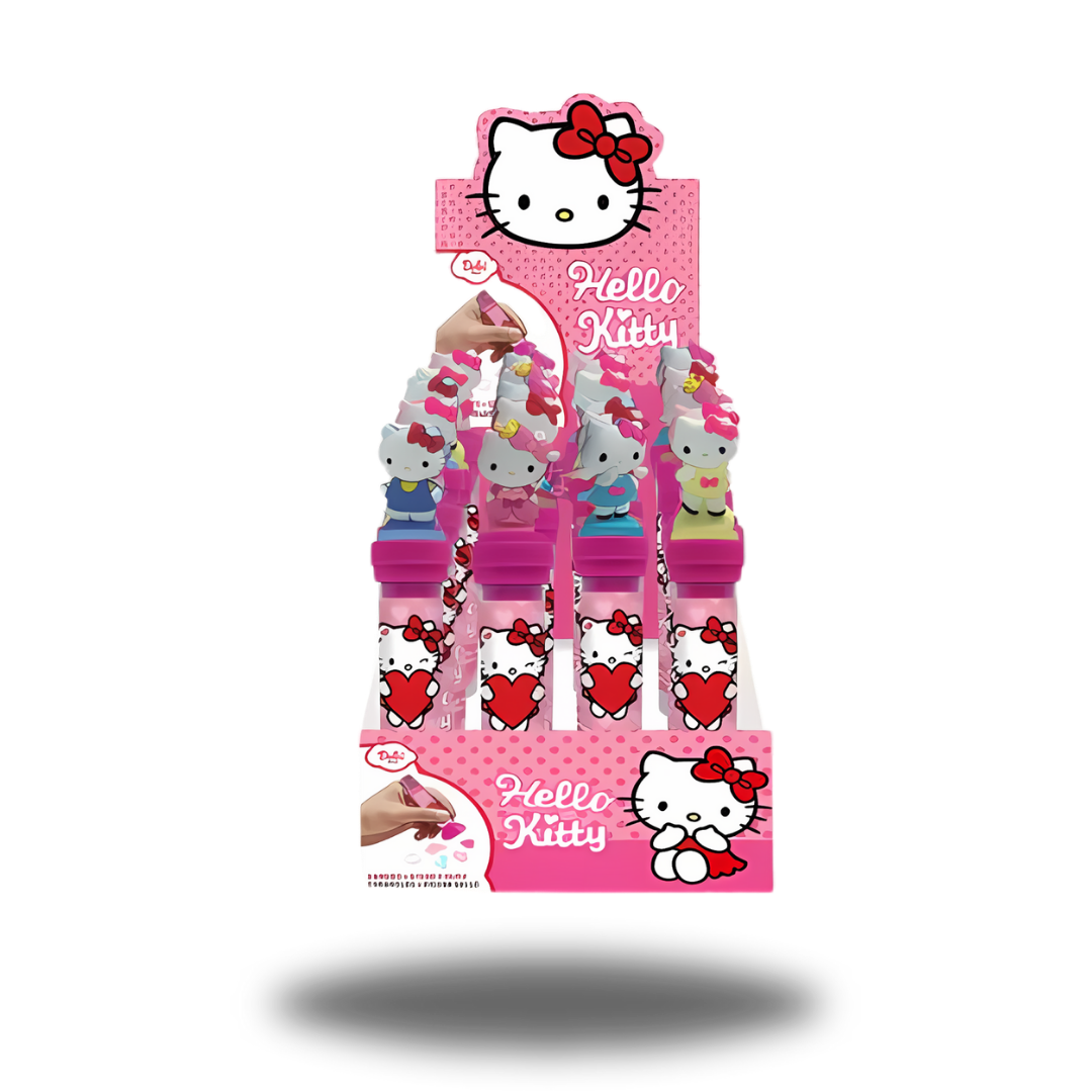 Hello Kitty Stamps with Candy 8g, eine Packung mit niedlichen Hello Kitty Stempeln und leckeren Bonbons.