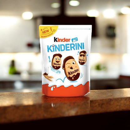 Kinder Kinderini  Die leckeren Milch- und Kakaokekse mit lustigen Gesichtern und kleinen Überraschungen im Inneren! 