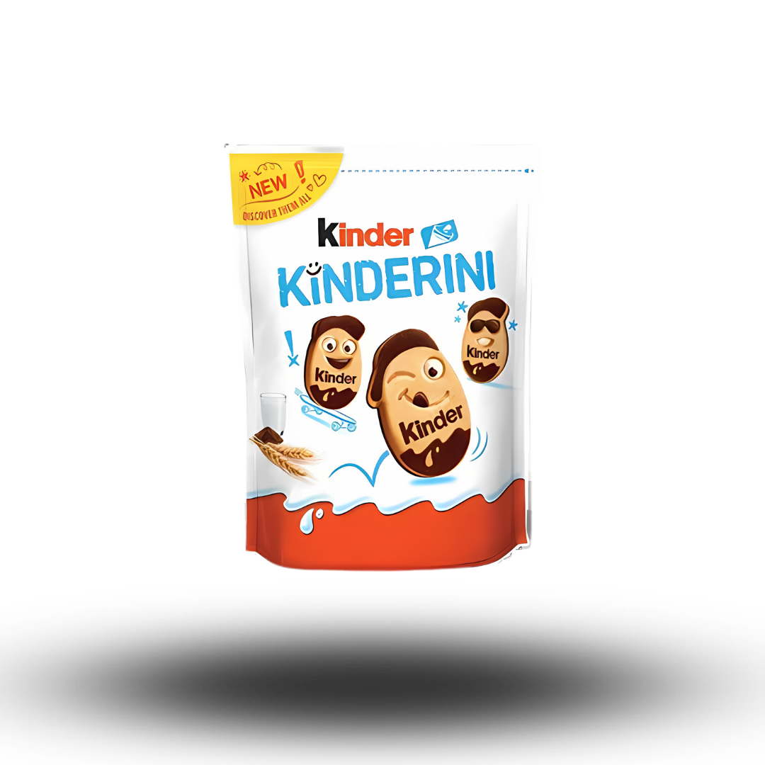 Kinder Kinderini  Die leckeren Milch- und Kakaokekse mit lustigen Gesichtern und kleinen Überraschungen im Inneren! 