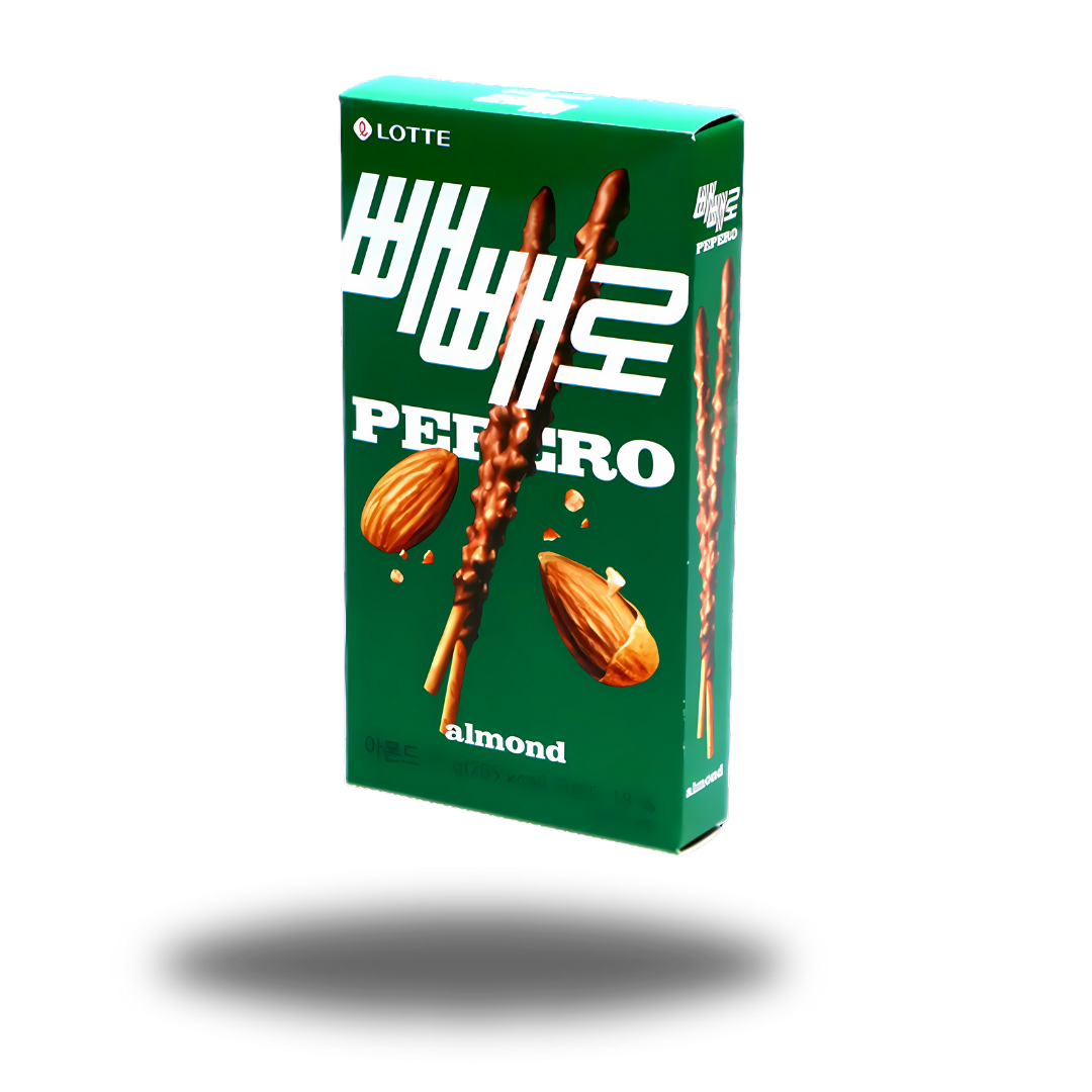 Lotte Pepero Almond & Choco Sticks 37g, knusprige Kekssticks in Milchschokolade mit Mandelstückchen.