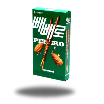 Lotte Pepero Almond & Choco Sticks 37g, knusprige Kekssticks in Milchschokolade mit Mandelstückchen.