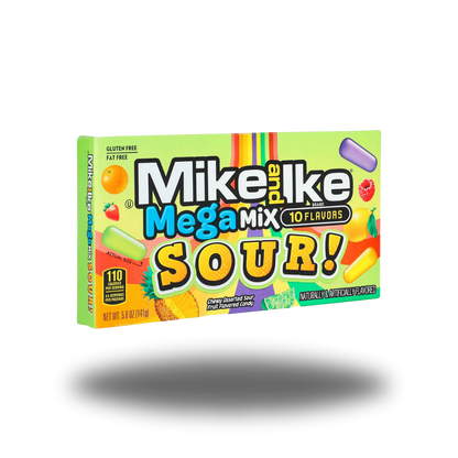 Mike and Ike Mega Mix SOUR 141g, kaubare Bonbons mit intensiven, sauren Fruchtgeschmacksrichtungen.