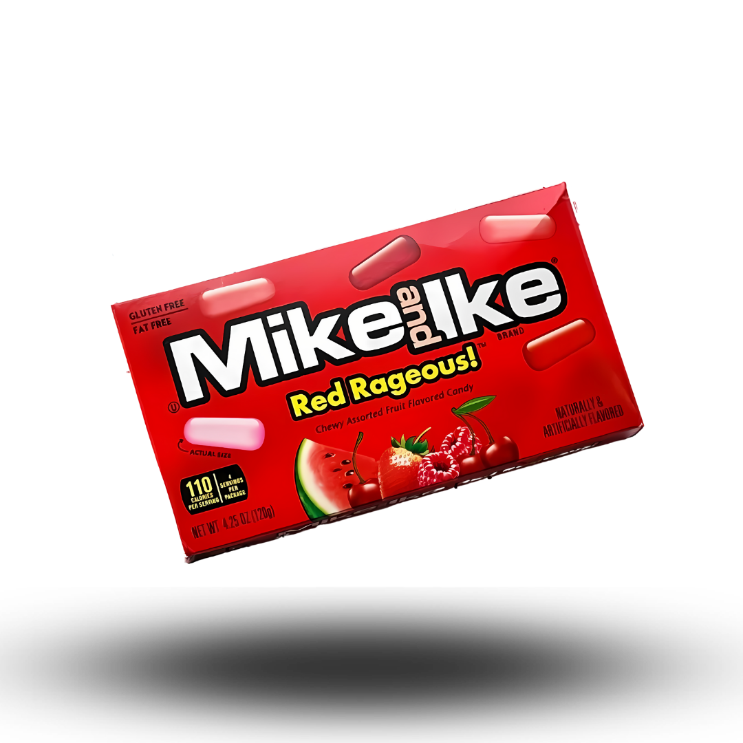 Mike and Ike Red Rageousr 120g  Fruchtige Kaubonbon-Explosion für deine Geschmacksknospen!&nbsp;Diese bunten Leckerbissen vereinen fünf fruchtige Freuden in einem: Erdbeere, Himbeere, Wassermelone, Fruchtpunsch und Kirsche. 