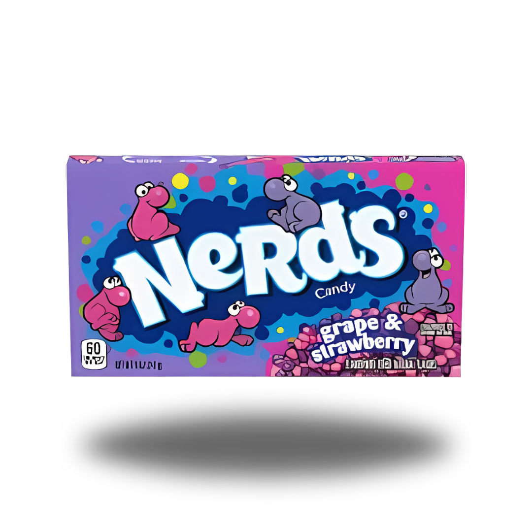 Nerds Grape Strawberry 141g, knackige Kügelchen mit dem fruchtigen Geschmack von Traube und Erdbeere.