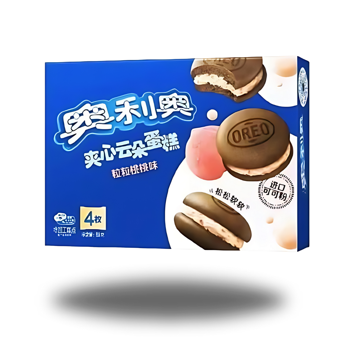 Oreo Cake Peach Asia 88g – Zarter Oreo-Keks mit fruchtiger Pfirsichfüllung und Schokoladenüberzug für einen exotischen Genuss.