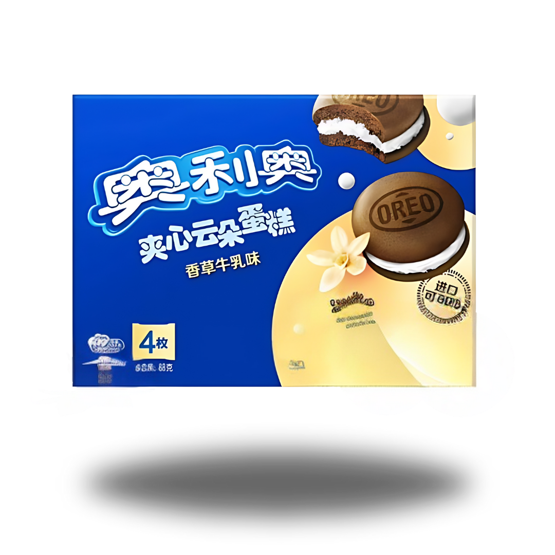 Oreo Cake Vanilla Milk Asia 88g – Zarter Oreo-Keks mit Vanille-Milch-Füllung und Schokoladenüberzug für ein cremiges Geschmackserlebnis.