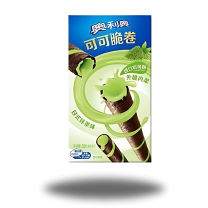 Oreo Cocoa Crisp Roll Matcha Asia 50g – Knusprige Kakaoröllchen mit feinem Matcha-Geschmack, umhüllt von Oreo-Schokolade für ein außergewöhnliches Geschmackserlebnis.