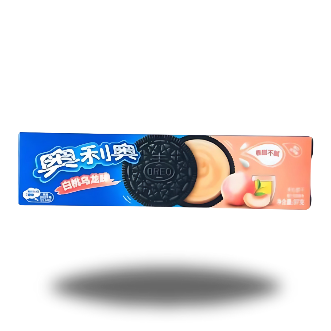 Erlebe eine erfrischende Geschmackskombination mit Oreo Sandwich Cookie White Peach! Dieser außergewöhnliche Oreo-Keks kombiniert zwei knusprige Oreo-Kekse mit einer einzigartigen weißen Pfirsich-Cremefüllung. Der süße und fruchtige Pfirsichgeschmack sorgt für ein frisches Geschmackserlebnis, das an sommerliche Tage erinnert. Ideal für alle, die neue und exotische Geschmackskombinationen lieben.  Zutaten: Zucker, Weizenmehl, Palmöl, Milchpulver, Glukosesirup, Pfirsicharoma, Backtriebmittel (Natriumbicarbona