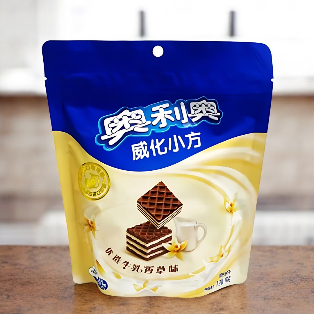 Oreo Wafer Squares Vanilla Asia 42g – Knusprige Waffelquadrate mit Vanillecremefüllung für einen köstlichen Snack.