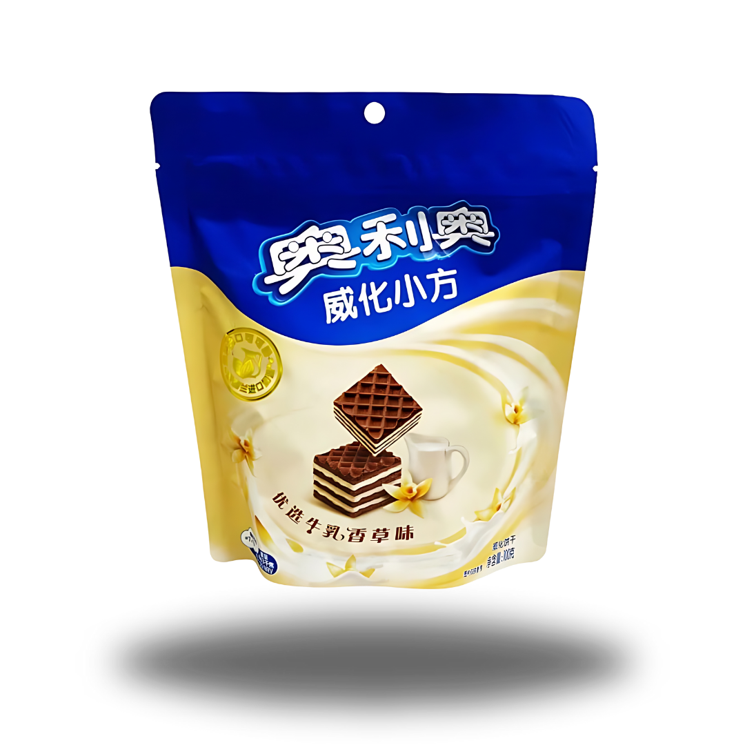 Oreo Wafer Squares Vanilla Asia 42g – Knusprige Waffelquadrate mit Vanillecremefüllung für einen köstlichen Snack.