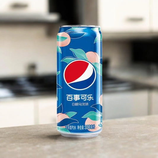 Pepsi White Peach Oolong China 330ml – Ein einzigartiges Getränk mit Pfirsichgeschmack und Oolong-Tee für ein erfrischendes Geschmackserlebnis.