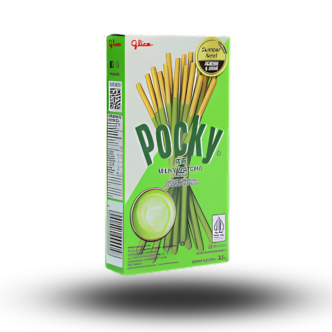 Pocky Milky Matcha - Diese knallgrünen knusprigen Kekssticks sind umhüllt von einer cremigen Matcha-Schicht mit weißer Schokolade, die ein einzigartiges Geschmackserlebnis bietet.