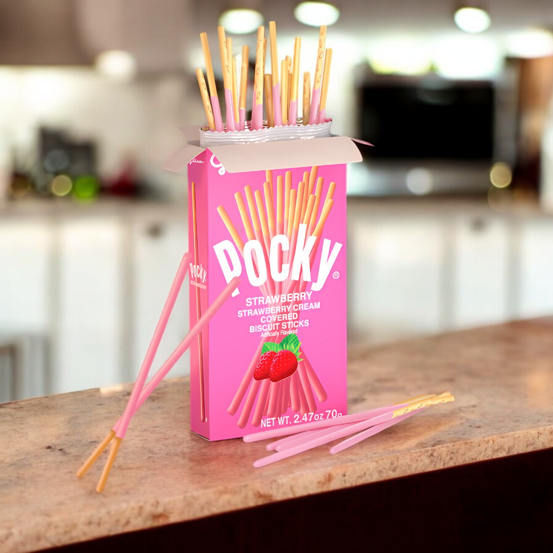 Pocky Sticks Strawberry | Erdbeeren  Knusprige Kekssticks treffen auf cremige Erdbeer-Schicht 