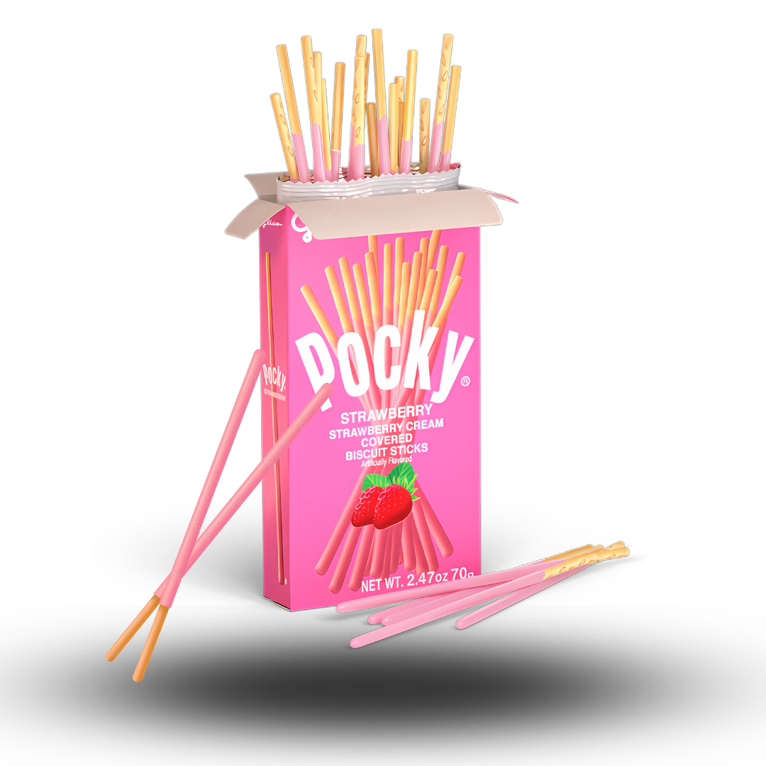 Pocky Sticks Strawberry | Erdbeeren  Knusprige Kekssticks treffen auf cremige Erdbeer-Schicht 