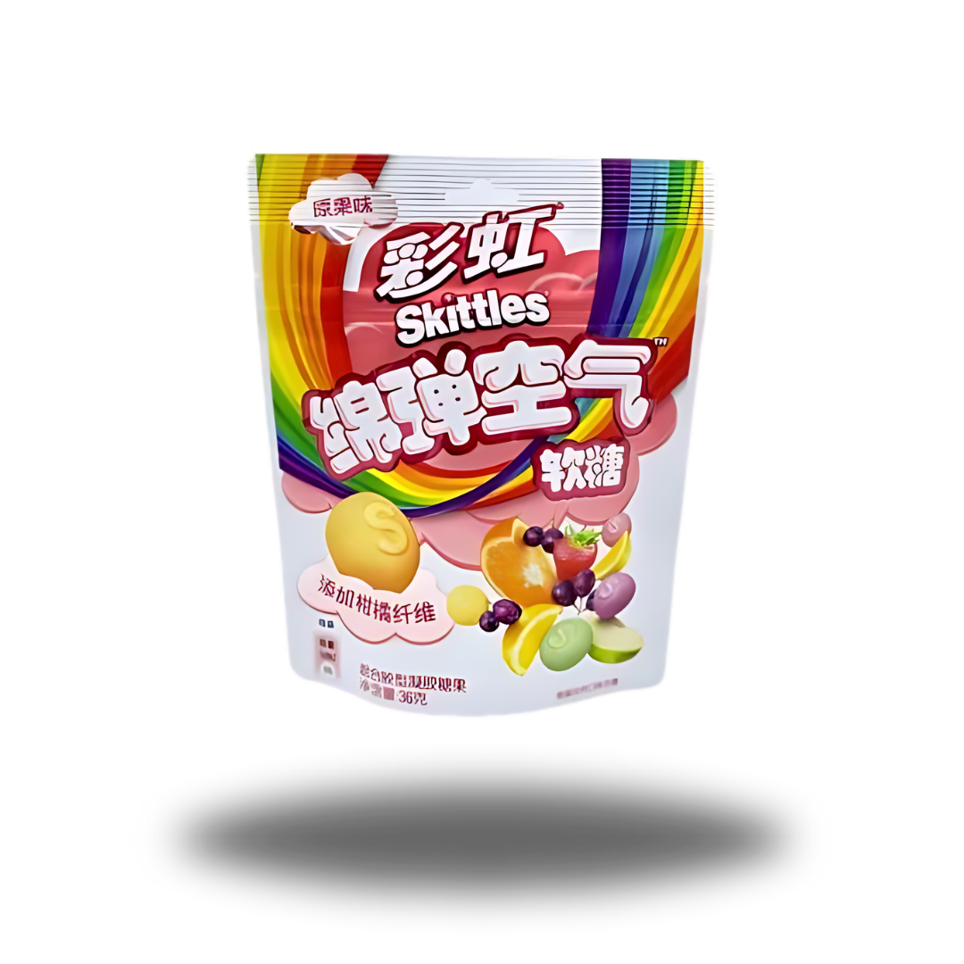 Skittle Real Fruit China 36g, bunte kaubare Süßigkeiten mit echten Fruchtaromen.