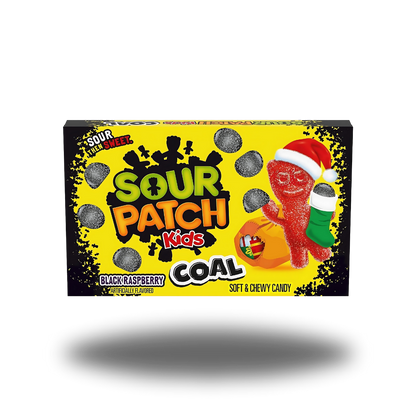 Sour Patch Coal Black Raspberry 88g, saure und süße Fruchtgummis mit schwarzem Himbeergeschmack in schwarzer Farbe.