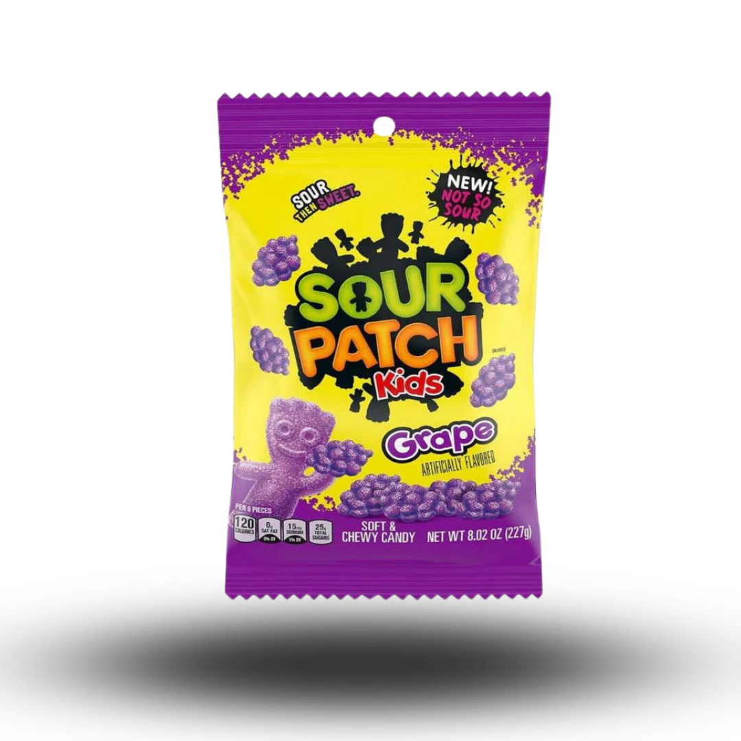 Sour Patch Grape Tüte 227g  die lilanen Fruchtgummis in der fruchtigen Geschmacksrichtung Traube, die dich garantiert umhauen werden! 