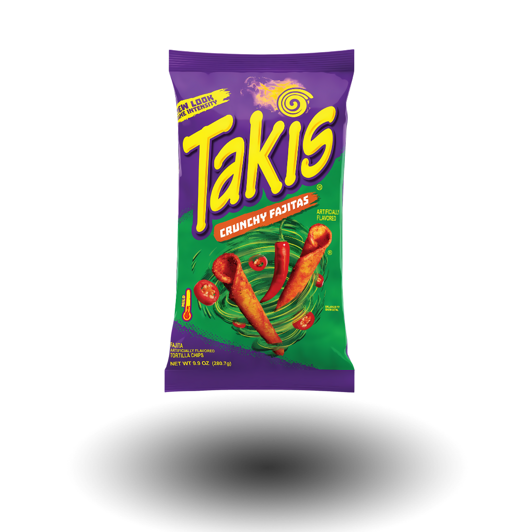 Takis Crunchy Fajitas 92,3g Packung, knusprige Chips mit würzigen Fajita-Gewürzen für ein intensives Geschmackserlebnis.