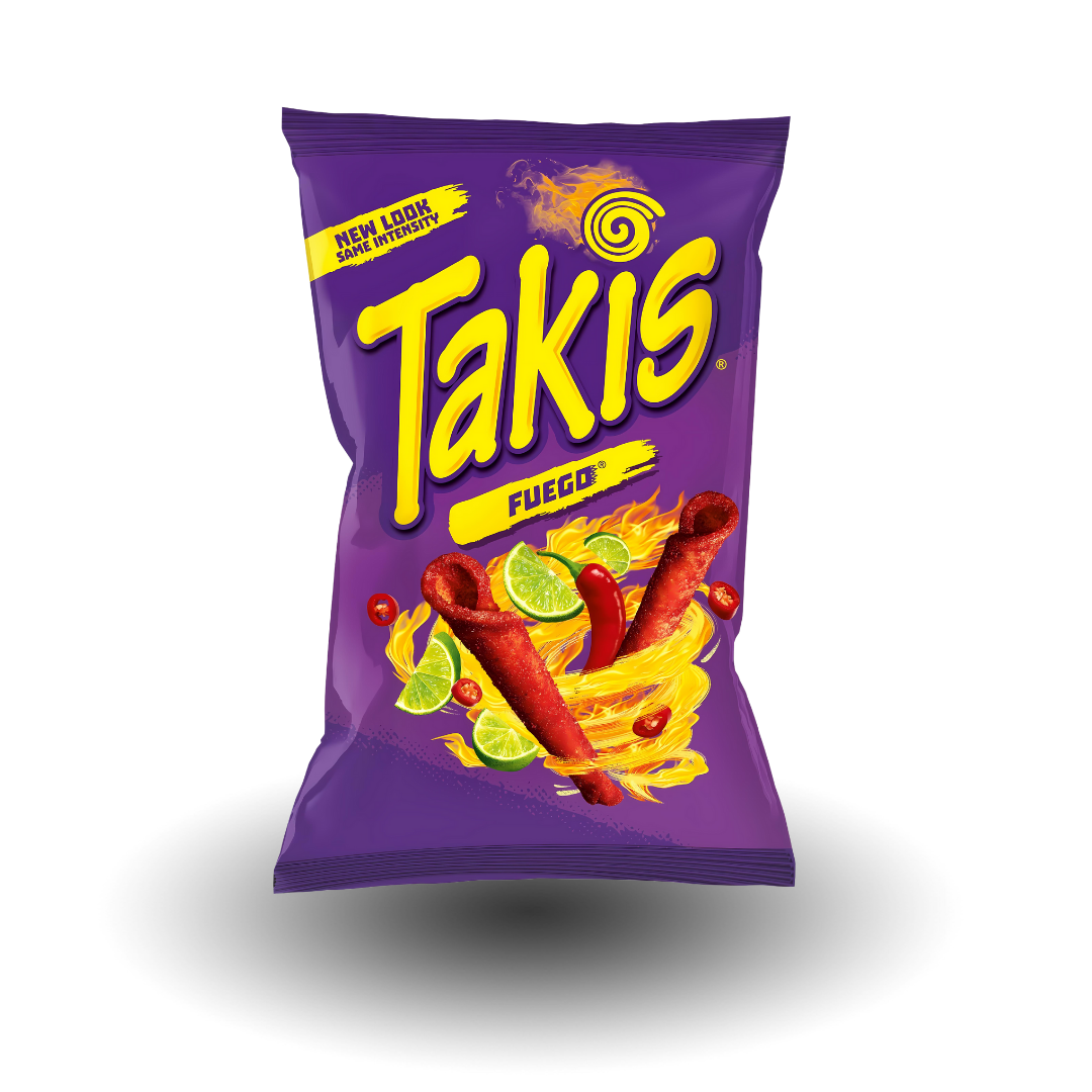 Takis Fuego 100g Packung, knusprige Chips mit scharfen Chili- und Limettengeschmack für ein intensives Snack-Erlebnis.