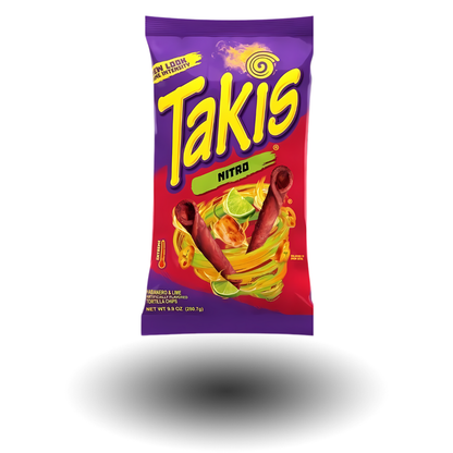 Takis Nitro 92,3g Packung, feurige Chips mit scharfen Gewürzen und Limettengeschmack für ein aufregendes Snack-Erlebnis.