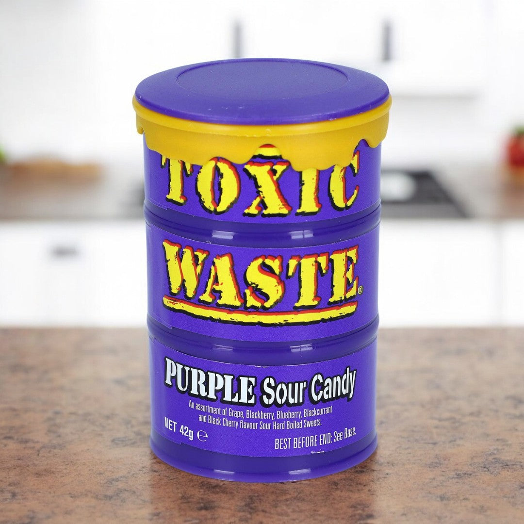 Toxic Waste Purple Sour Candy 42g, extrem saure lila Bonbons.