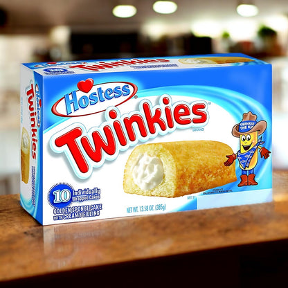 Hostess Twinkies 385g  Bist du bereit für eine süße Zeitreise? Mit den Hostess Twinkies Original holst du dir den ultimativen Kult-Snack direkt nach Hause! Diese fluffigen Kuchenrollen mit ihrer unwiderstehlich cremigen Füllung sind der perfekte Begleiter für jede Gelegenheit.