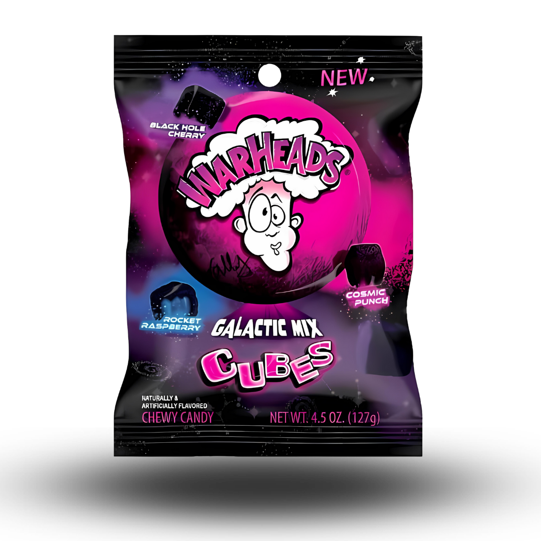 Warheads Galactic Cubes 99g  Bist du bereit für eine intergalaktische Geschmacksexplosion? Mit Warheads Galactic tauchst du ein in eine neue Dimension des Geschmacks! Diese kleinen Bonbons bringen nicht nur Farbe und Spaß in deinen Tag, sondern bieten auch den intensiven sauren Kick, den du liebst.