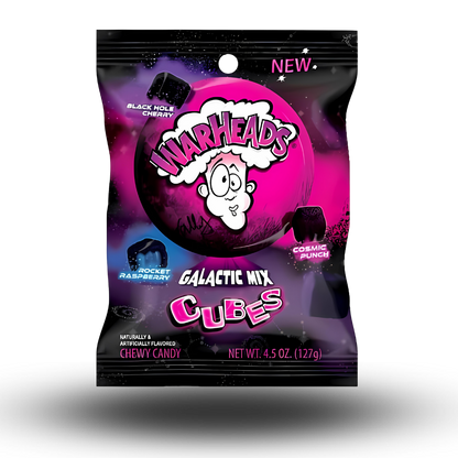 Warheads Galactic Cubes 99g  Bist du bereit für eine intergalaktische Geschmacksexplosion? Mit Warheads Galactic tauchst du ein in eine neue Dimension des Geschmacks! Diese kleinen Bonbons bringen nicht nur Farbe und Spaß in deinen Tag, sondern bieten auch den intensiven sauren Kick, den du liebst.