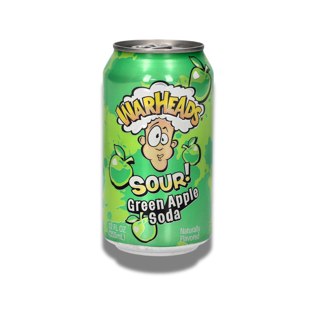 Warheads Sour Green Apple Soda 355ml, erfrischende Limonade mit dem intensiven, sauren Geschmack von grünen Äpfeln für ein einzigartiges Geschmackserlebnis.