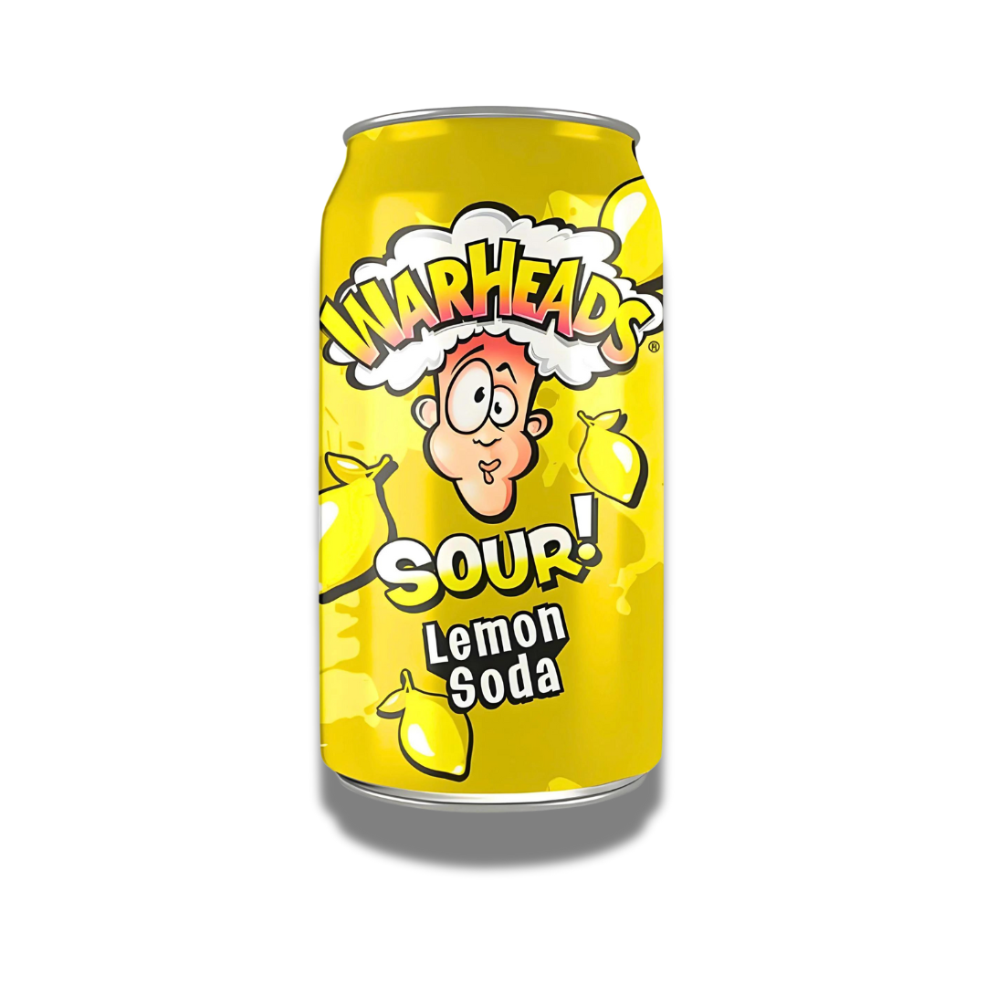 Warheads Sour Lemon Soda 355ml, spritzige Limonade mit dem intensiven, sauren Geschmack von Zitronen für eine erfrischende Geschmacksexplosion.